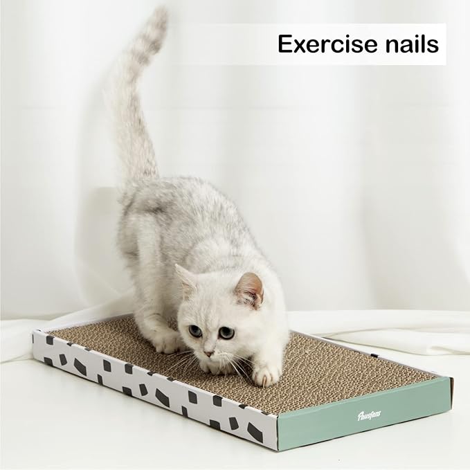 PAWSFANS Cat Scratcher Cardboard Scratch Pad with Box Durable Corrugate Scratching Board Kitty Sofa Lounge Bed Reversible Catnip Included for Indoor Cats,Large (Box, 3pcs)