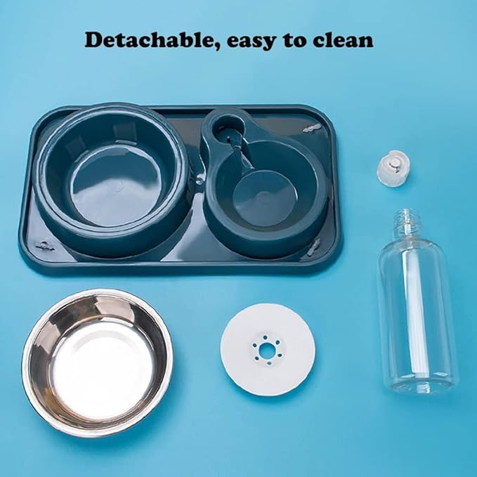 Love Dream Double Dog Cat Bowls, 2 in1 Pet Water and Food Bowl Set with Automatic Gravity Water Dispenser Bottle Detachable Stainless Steel Bowl No-Spill for Cats and Dogs Puppy Kitten Rabbit