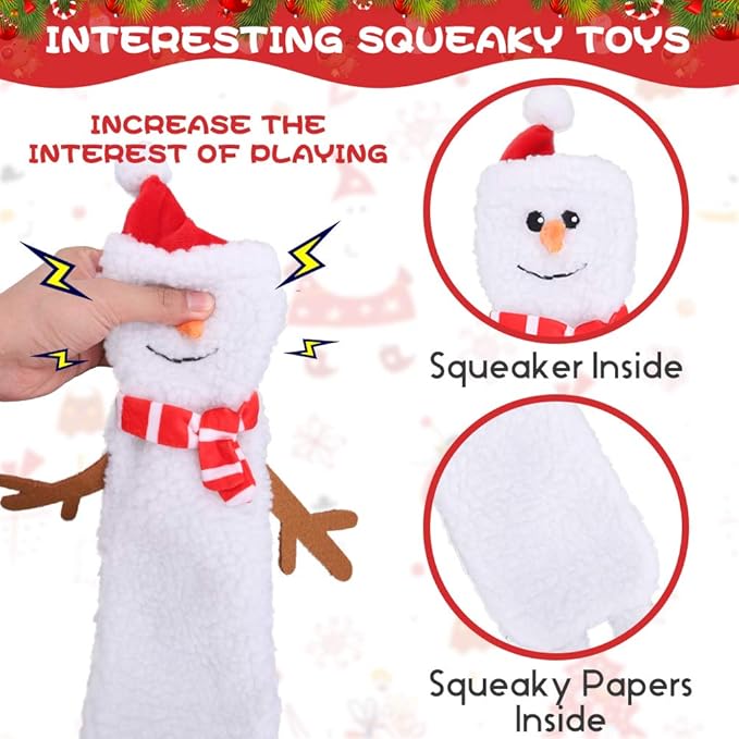 SCENEREAL Stuffless Christmas Squeaky Dog Toys for Small Medium Large Dogs, Plush Tough Pet Chew Toy, Durable No Stuffed Puppy Teething Toys for Boredom and Stimulating (Elk & Hedgehog & Snowman)