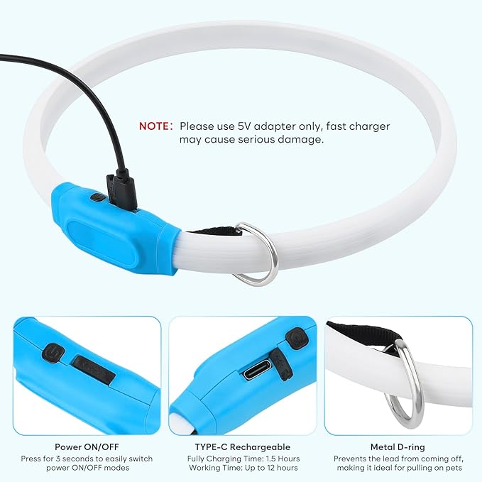 Flashseen LED Dog Collar, USB Rechargeable Glowing Lighted Up Collar, Cuttable Water-Resistant TPU Safety Collar Lights for Small Medium Large Dogs (Style 1)