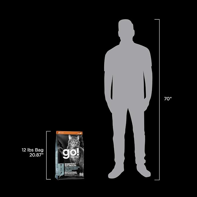 Go! Solutions Digestion + Gut Health, Dry Cat Food, Chicken Recipe with Ancient Grains, 12 lb Bag