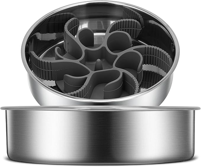 2-in-1 Slow Feeder Dog Bowls, Stainless Steel Pet Bowls with Silicone Feeder Insert, Removable Non-Slip Rubber Base for Dogs to Slow Down Eating (Medium Breed)