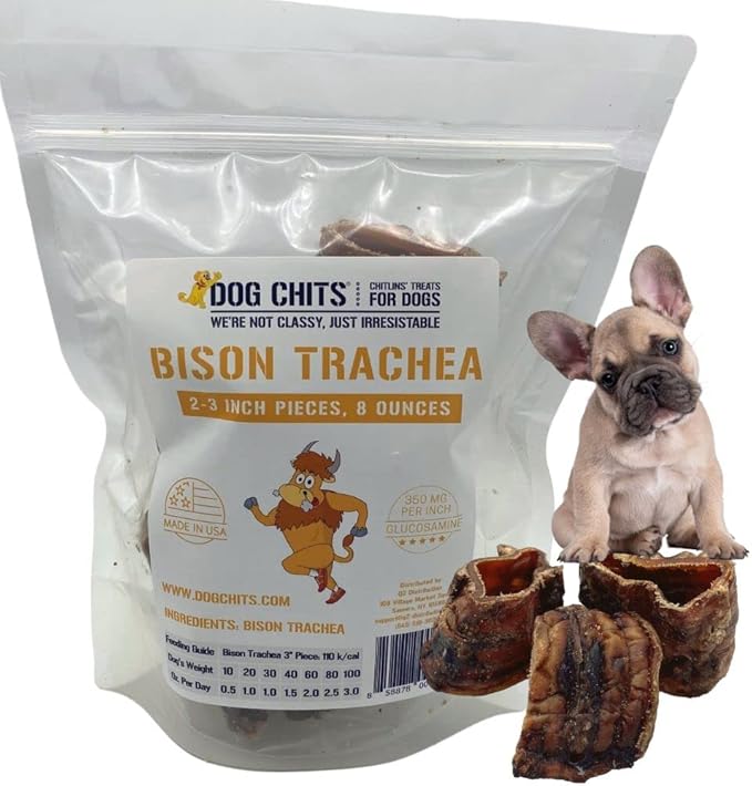 Dog Chits Bison Trachea for Dogs - Dog and Puppy Chews | Amazing for Joints | 8 oz. Bag | Made in USA | All-Natural Treats | Large and Small Breeds | Nothing Added | Zero Odor