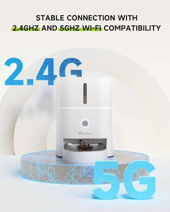 Automatic Cat Feeder, 5G & 2.4G Wi-Fi Cat Food Dispenser with APP Control, 3L Timed Pet Feeder for Pet Dry Food, 1-10 Meals Per Day