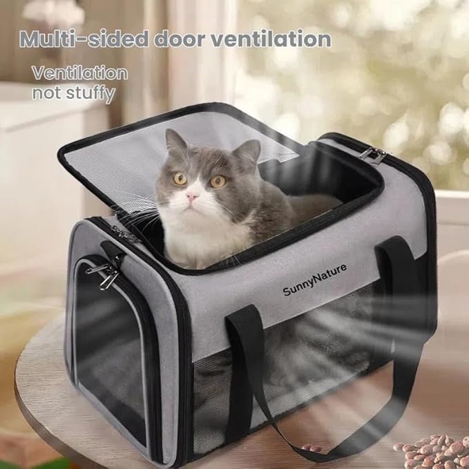 Cat Dog Carrier for Small Medium Pets up to 18 Lbs, Lightweight Portable Pet Bag, TSA Airline Approved Carrier, Soft Sided Cat Bag, Collapsible Travel Carrier(17x11x11 Grey)