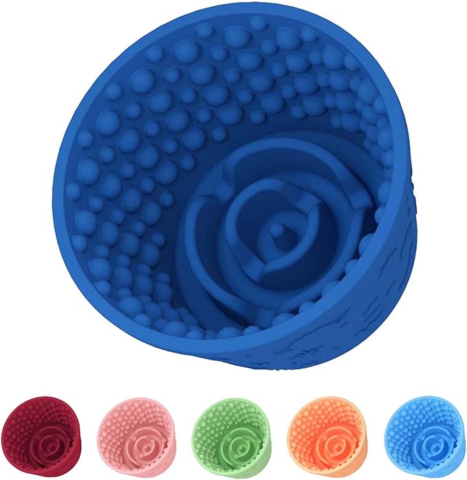 Dog Slow Feeder Lick Bowl, Non-Slip Dog Licking Treat Dispenser, Slow Feeder Bowls for Small Medium Large Breed Dogs, Anxiety Relief & Anti-Choking, BPA Free Silicone (Dark Blue, 1.6 Cup)