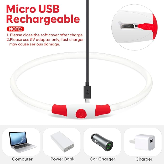 HIGO LED Dog Collar Light - USB Rechargeable Light Up Dog Collars, DIY Flash LED Dog Necklace for Your Dogs Walking at Night (Red)