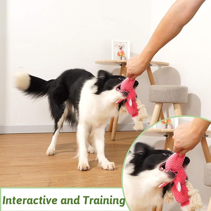 KOL Plush Dog Toy, Squeaky Interactive Puppy Dog Toys with Crinkle Paper, Durable Chew Toys for Small and Medium Dogs with Mouse Shape