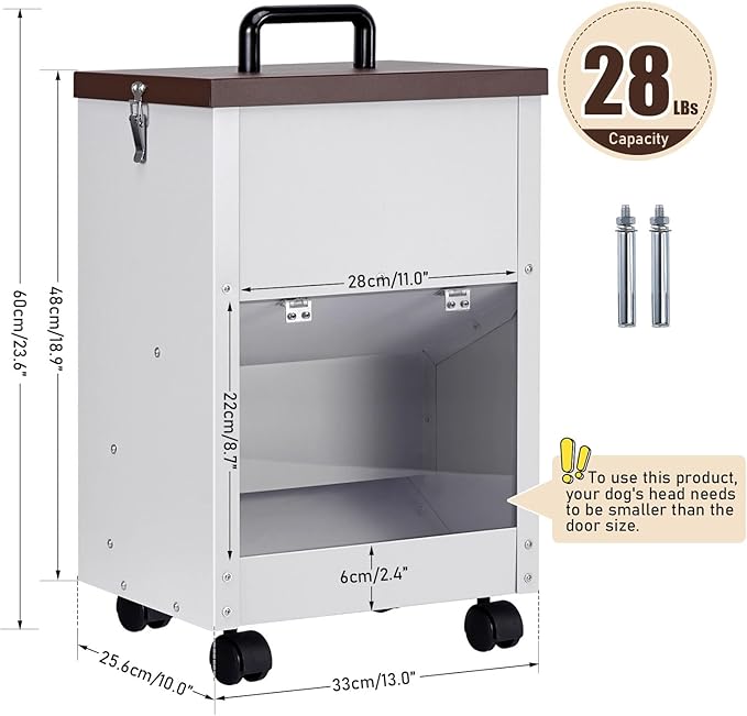 Outdoor Automatic Dog Feeder Large Breed 28 Lbs Capacity, Galvanized Metal Self Feeding Dog Food Dispenser with Clear Door, Gravity Pet Feeder Wall Mountable, Easy to Move with Wheels