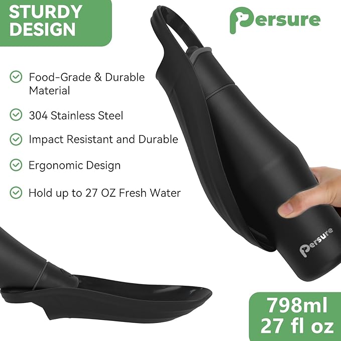 27 OZ Dog Water Bottle Portable Stainless Steel Convenient Pet Water Dispenser, Leak Proof Puppy Travel Water Bowl for Dog Outdoor Walking, Hiking, Perfect Size For All Dog Breeds, Whole Black