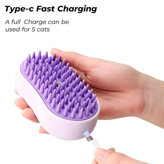 4-in-1 Cat & Dog Steam Deshedding Brush Series - Multi-Function Grooming Tool with Shedding, Cleaning, Massage & Combing -Includes Pet Finger Toothbrush for Dog&Cat Teeth Cleaning(Purple)