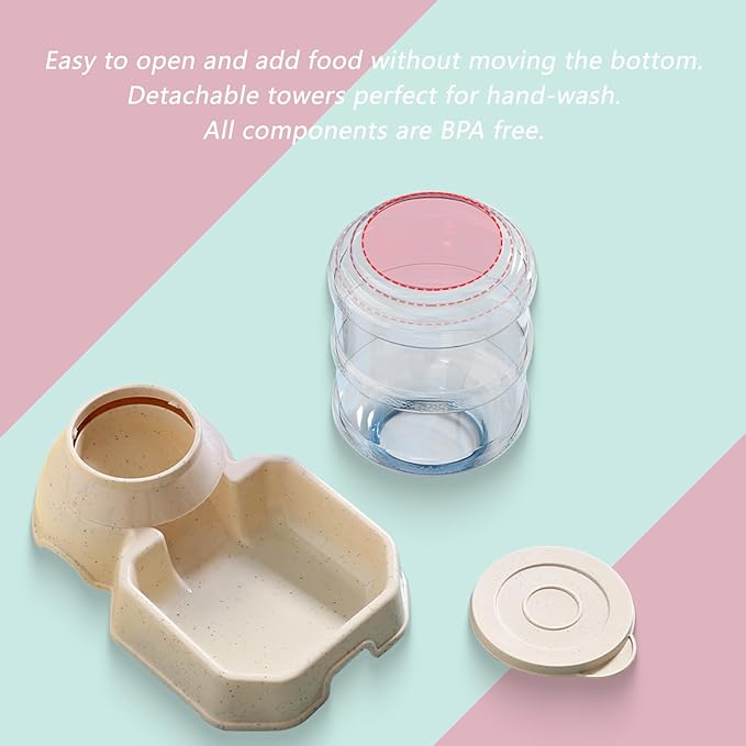 Automatic Pet Feeder & Waterer Set of 2 Pack, Self Feeding Replenish Dog Cat Bowls, Gravity Food & Water Storage Container Fountain Jug Pet Supplies Plastic Skid Proof Rubber Feet (White)