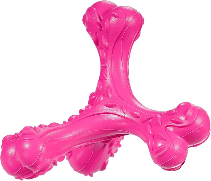 Dog Chew Toys for Aggressive Chewers Large Breed,Indestructible Bones Toy,Durable Cleaning Toothbrush Natural Rubber Dog Toys… (Pink)