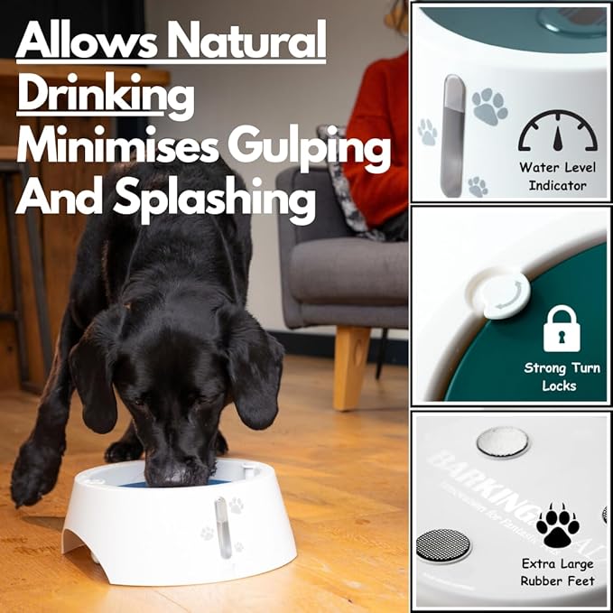 BARKING&MAD no Spill Water Bowl for Dogs 73.9oz (2.1L) - Anti-gulping, Slow Water Feed Dispenser for Large and Medium-Sized Breeds for Slow Drinking and Messy gulping Sloppy Drinkers
