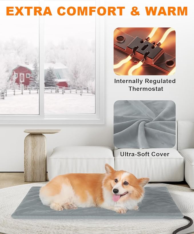 Pet Heating Pad for Cat & Dog Outdoor, Indoor Warming Heated Mat Pad, Waterproof Heated Dog Cat Bed with Chew Resistant Cord for Outside, Pet Heater Warmer Blanket for Puppy & Kitten