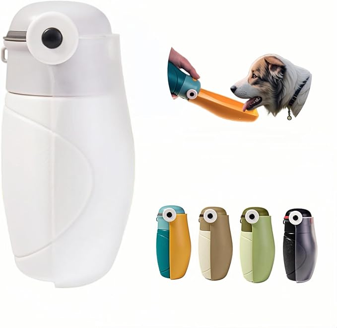 Dog Water Bottle Portable Puppy Travel Foldable Water Bottle Leak Proof Water Dispenser for Pet Cats Walking Hiking Travel Food Grade Plastic-White 9 oz