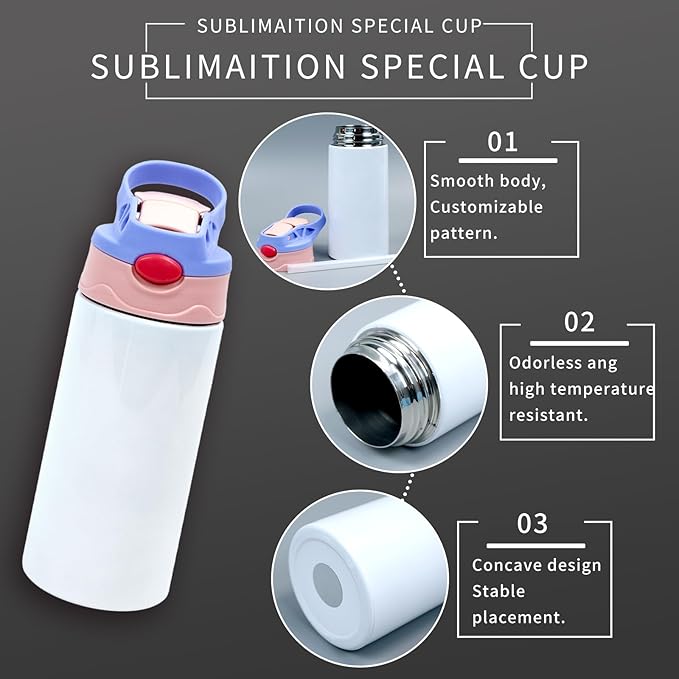 4 Pcs Sublimation Blank Stainless Steel water bottle 12 OZ Straight Stainless Steel Insulated Tumblers Different Color Splash-Proof Lid Shatterproof Water Cup