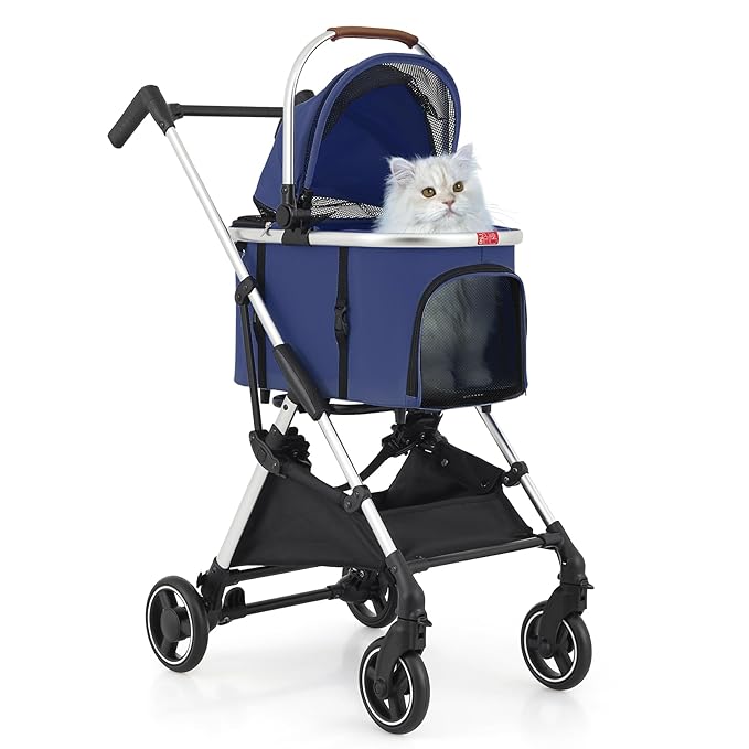 Athena collection Dog Stroller for Small/Medium Dogs,Foldable Pet Stroller with Detachable Carrier,Lightweight Cat Stroller up to 33lbs(Navy Blue)