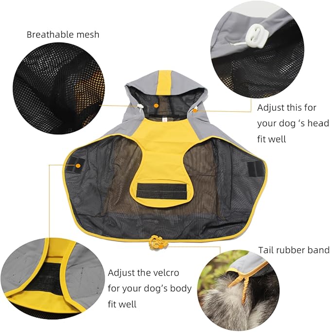 Dogs Packable Lightweight Raincoat: Pet Dog Hood Waterproof Coats Yellow Size 6