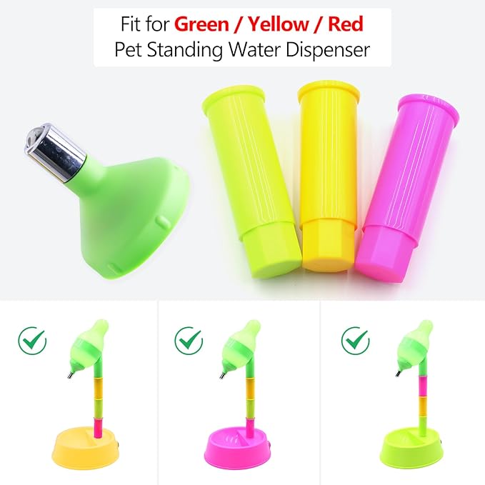 NACOCO Pet Standing Water Dispenser - Cat Dog Standing Detachable Pole Automatically Feeding Water Height Adjustable(Green/Red/Yellow Adjustable Rods, Green Water Tap)