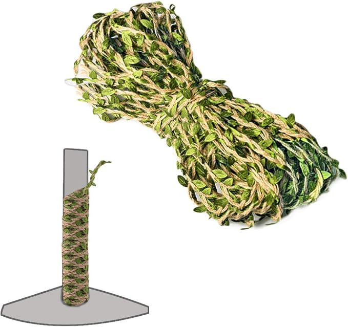Hemp Rope for Cat Scratch Post Tree Replacement - Cat Scratcher Accessories with Artificial Leaves/Home Vine Ribbon Decoration for Art & Crafts