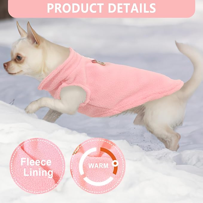 2 Pack Dog Sweater with Leash Ring Winter Warm Pet Sweater Thick Clothes Coat Fleece Dog Sweaters for Small Dogs Girl Boy for Chihuahua, French Bulldog, Dachshund L