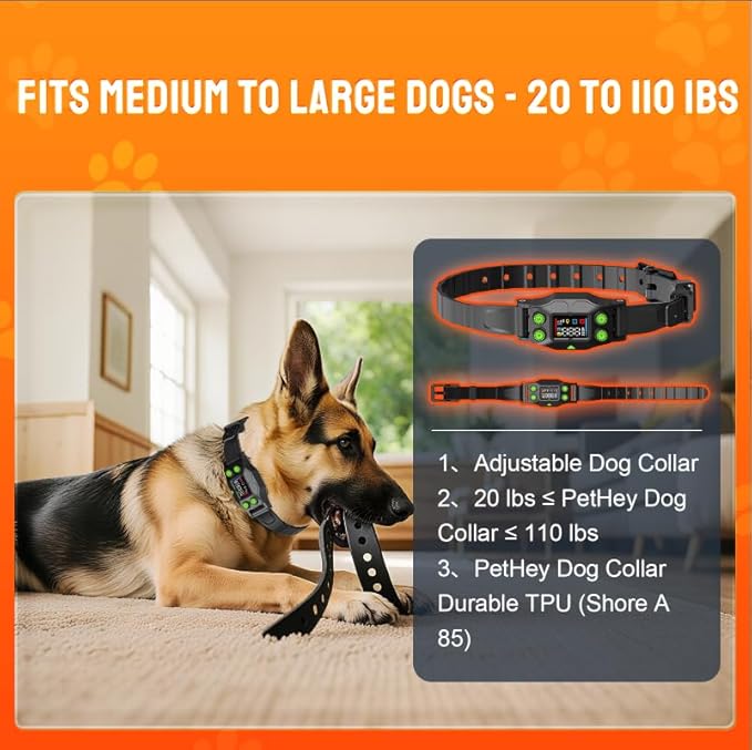 Electric Fence for Dogs. PetHey GPS Dog Collar Fence System,IPX7 Waterproof, 25–999 Yd Adjustable Boundary, Auto Memory Setting,Vibration & Shock Collar for Dogs,Dog Fencing Outdoor for Yard,No Wires