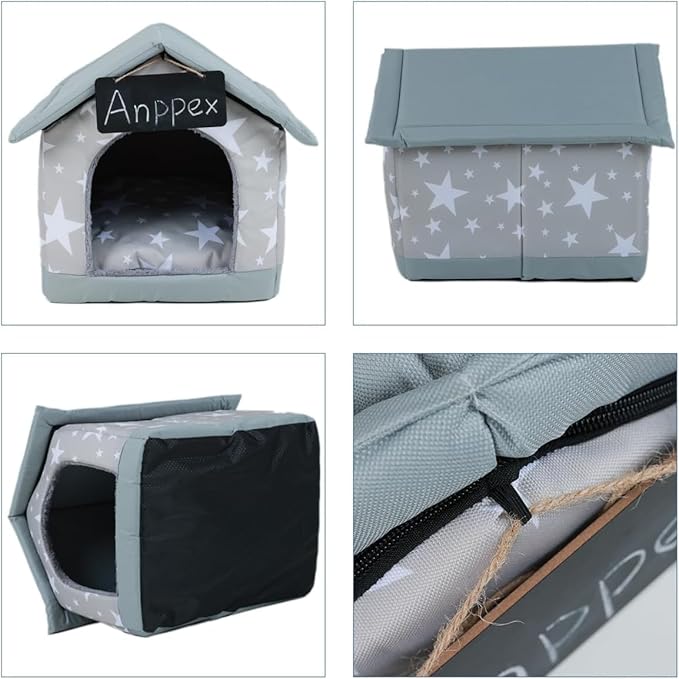 ANPPEX Large Dog House Indoor,2XL Size Indoor Dog House for Large and Medium Dogs,Covered Dog Bed with Cushion,Gray