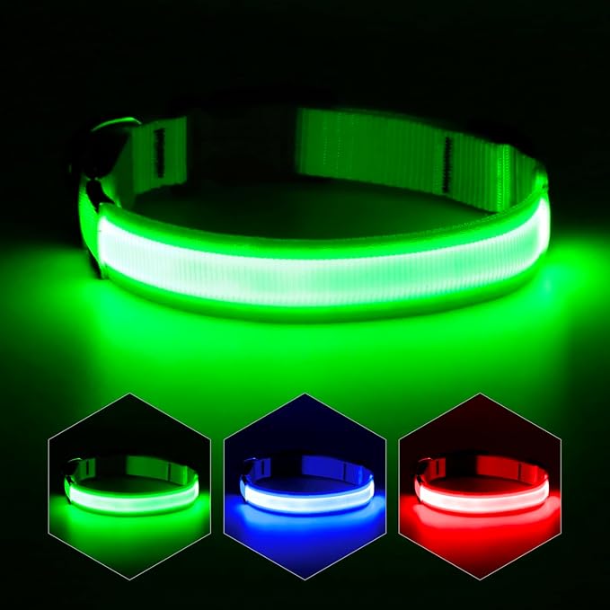 YFbrite Ultra Light Adjustable LED Dog Collar, Light up Dog Collars Rechargeable Glowing in The Dark Collars Visiblity & Safety for Small, Medium, Large Dogs (Green, Medium)