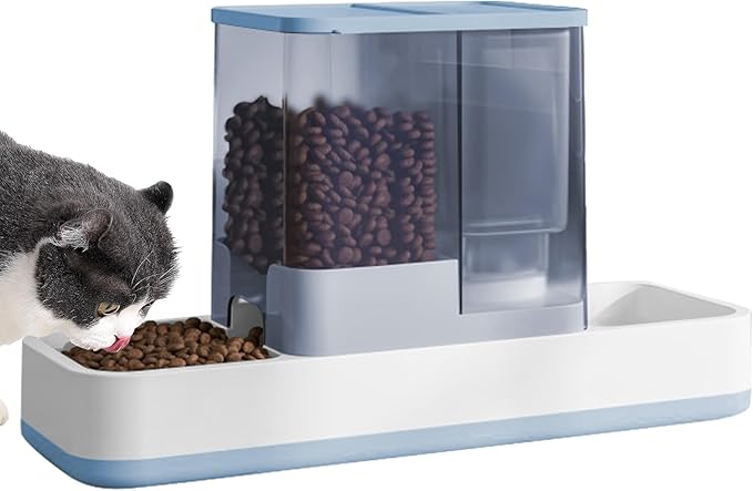 Automatic Small Pet Feeder and Water Dispenser, 2 in 1 Gravity Cat Auto Cat Small Medium Dog Feeder and Waterer Set Feeder Dish for Puppy Kitten Small Pets (Blue)