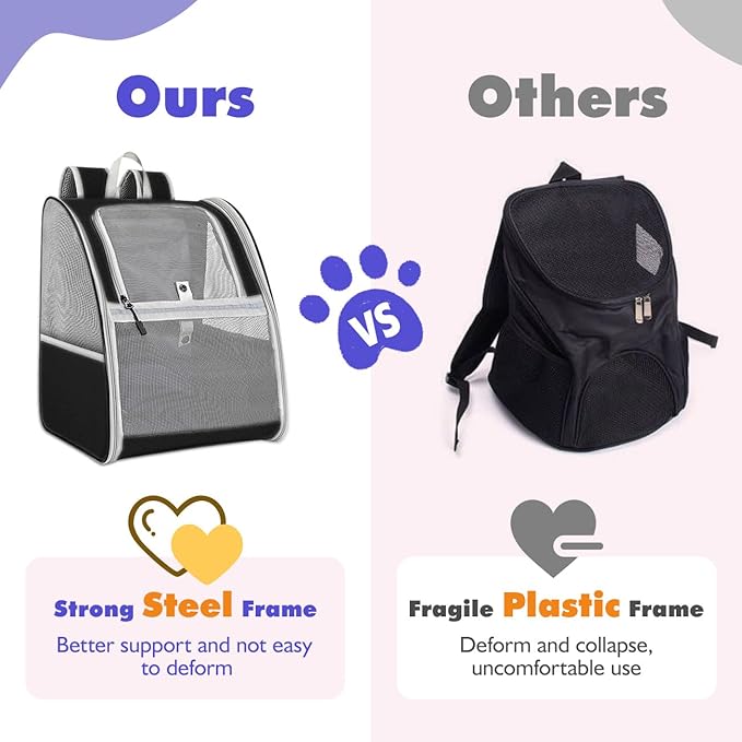 Pawaboo Cat Carrier Backpack, Pet Carrier Backpack for Kitties Small Dogs Puppies, Breathable Cat Bag Carrier, Small Dog Travel Backpack Carrier for Kitten Puppy Bunny - Black (up to 22lbs)