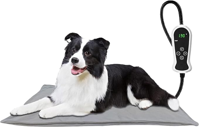 TJOY Pet Heating Pad Electric Heating Pad for Dogs and Cats Indoor Warming Mat Heated Pet Bed with Auto Power Off (L:32''x20''(Gray))