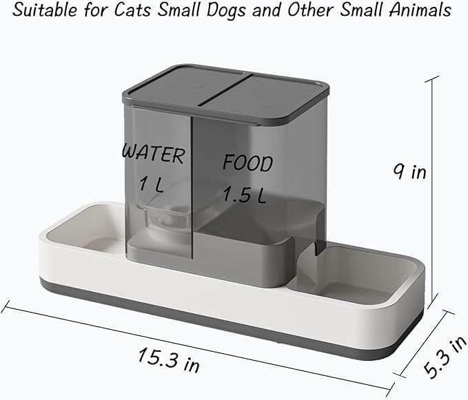 Tfwadmx Automatic Cat Food and Water Dispenser Gravity Dog Feeder Auto Cat Feeder 2 in 1 Pet Food Dispenser for Cats Small Dogs(Grey)