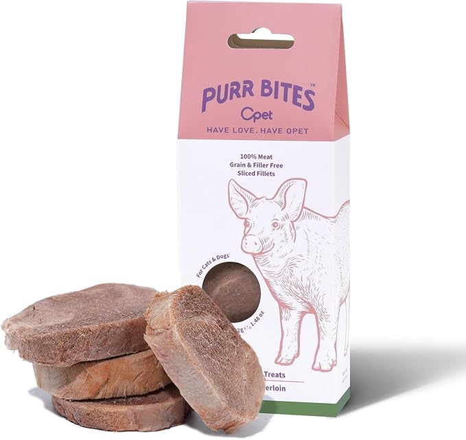OPET Freeze Dried Cat Treats, Single Ingredient Grain Free High Protein Pet Food for Cats and Dogs, Healthy Training Snacks,Freeze Dried Pork Sliced Fillets (Pork, 1.48 Ounce)