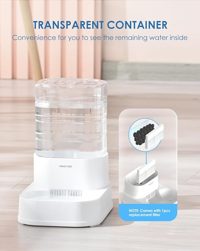 PAWGETHER® Gravity Cat Water Dispenser with 6 Pcs Filters Pet Waterer for Cats and Small to Medium Sized Dogs 1 Gallon/3.5L