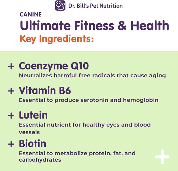 Dr. Bill’s Canine Ultimate Fitness & Health Vitamins for Dogs | Multivitamin for Dogs w/Coenzyme Q-10, Vitamin E, Vitamin D-3, Biotin, Folic Acid, Hyaluronic Acid Dog Vitamins and Supplements 680g
