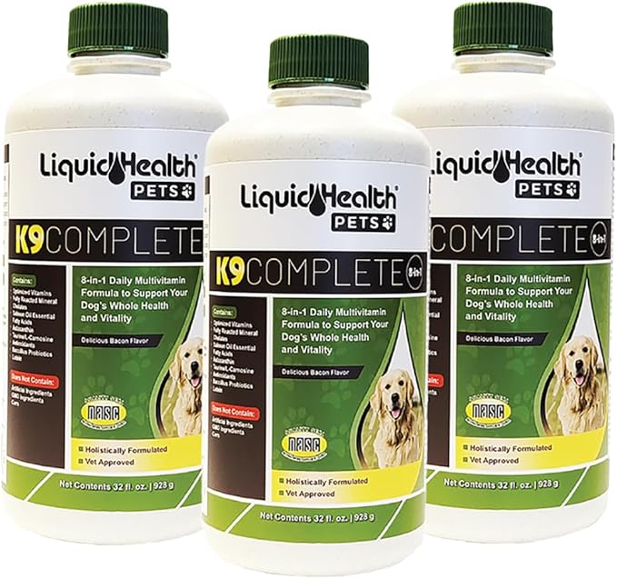 LIQUIDHEALTH Pets K9 Complete 8-in-1 Liquid Multivitamin for Adult Senior Dogs & Puppies, All in One Complete Formula Canine Vitamins for Skin & Coat, Joint Health, Immune Support - USA Made (3 Pack)
