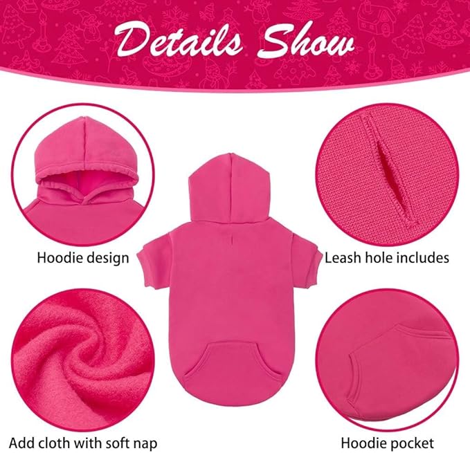 KOOLTAIL Basic Dog Hoodie - Soft & Warm Dog Hoodie Sweater with Leash Hole and Pocket, Dog Winter Coat, Cold Weather Clothes Sweatshirt for Small Medium Large Dogs Puppy Cat Boys Girls Deep PinkXL/XXL
