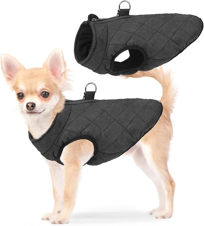 SCENEREAL Winter Dog Vest Coat with Harness Built In, Warm Puppy Jacket for Small Medium Dogs, Cold Weather Coat with Zipper, Fleece Puffer Vest Windproof Snow Clothes