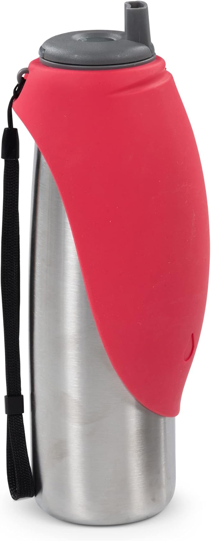 Messy Mutts Double Wall Vacuum Insulated Stainless Steel Travel Water Bottle with Silicone Flip Up Bowl | Pet Travel Necessity | Camping, Hiking, Walking Accessory | 20 oz / 600mL | Watermelon