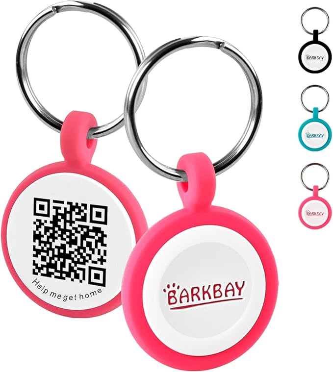 Dog Tags Personalized,QR Code Smart Pet ID Name Tag,Instant Location Alerts,Easy Online Profile Updates,No Fees,No Apps, Anti-Lost, Waterproof Silicone Dog Cat Tag for Small, Medium, Large Dogs(Pink)