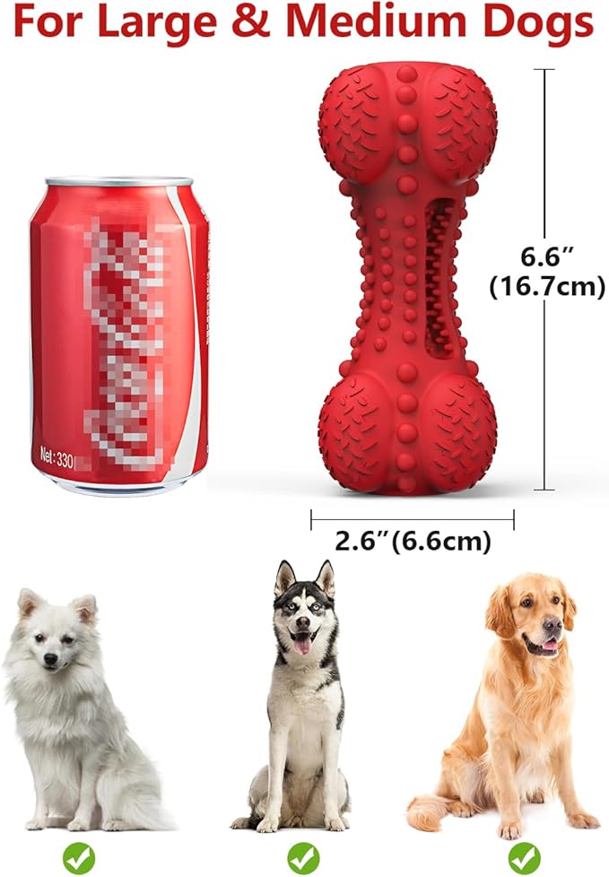 SCHITEC Squeaky Dog Chew Toy for Aggressive Chewers Large Breed, Tough Interactive Teething Rubber Bone for Big Medium Dogs