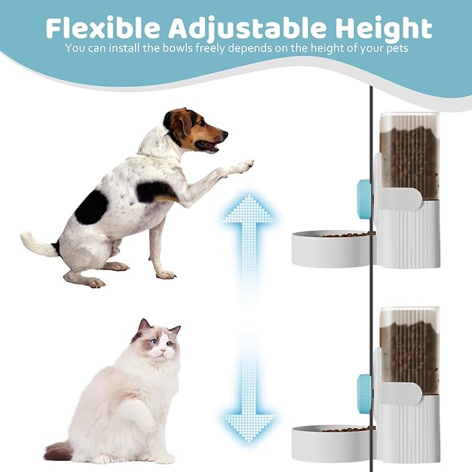 Hanging Cage Automatic Small Pet Food Bowl Water Bottle Dispenser, 1L Auto Gravity Pet Feeder and Waterer Set Kennel Feeding Station Crate Feeder Dish for Rabbit Puppy Cats Ferret (Blue)