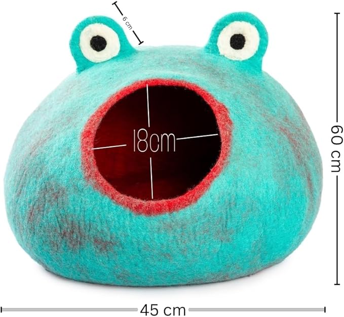 Luxurious Eco-Friendly Merino Wool Cat Cave Frog - Foldable Hideaway Pod for Indoor Cats - Premium Felt Kitten Beds - Covered Cat House for Ultimate Cozy Comfort by Woolygon