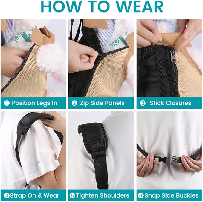 Dog Backpack Carrier, Thick Straps & Cushion, Pet Sling Front Backpacks for Small Medium Dogs 7-11 Lbs, Legs Out, Adjustable Wearable Puppy Chest Travel Bag, Easy-Fit for Hiking/Walking/Camping