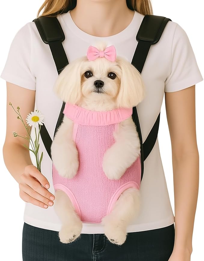 Dog Backpack Carrier, Thick Straps & Cushion, Pet Sling Front Backpacks for Small Medium Dogs 2.5-4 Lbs, Legs Out, Adjustable Wearable Puppy Chest Travel Bag, Easy-Fit for Hiking/Walking/Camping