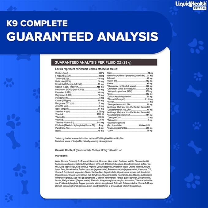 LIQUIDHEALTH Pets K9 Complete 8-in-1 Liquid Multivitamin for Adult Senior Dogs & Puppies, All in One Complete Formula Canine Vitamins for Skin & Coat, Joint Health, Immune Support - USA Made (2 Pack)