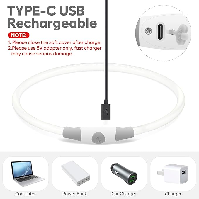 HIGO Light Up Dog Collar, RGB Rechargeable LED Dog Collar, TPU Dog Collar Light for Night Walking, Cuttable Size, Be Seen at Night for Small Medium Large Dogs, Dog Camping Essentials (RGB-TPU)