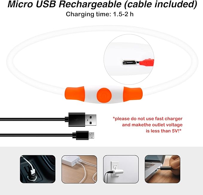Light Up Dog Collar, Dlitk Rechargeable Cuttable LED Dog Collars, Pet Safety Light at Night Walking for Small Medium Large Dogs, Do Not Use Fast Charging (Orange)