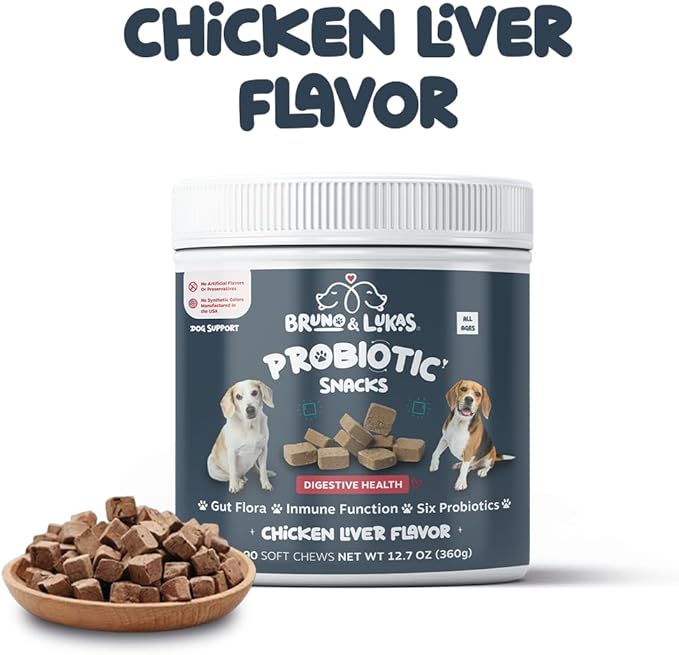 Dog Allergy Relief & Probiotic Chews - Omega 3 Salmon Oil for Itch and Shedding Control, Gut Health & Immune Support with Chicken Liver Flavor, for Skin Irritation & Digestive Health (90 Ct Each)